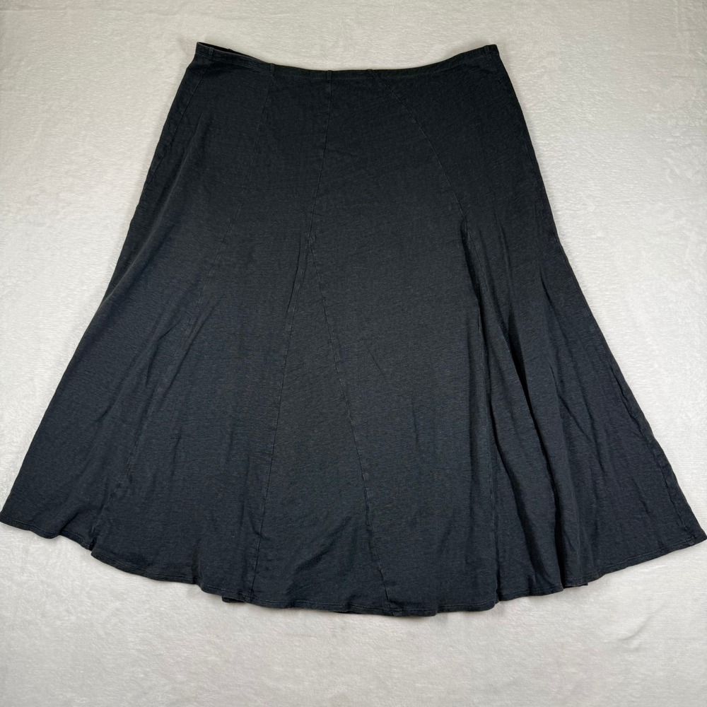 Eileen Fisher Womens Gray 100% Linen Knit A-Line Midi Skirt Size L Large 8895